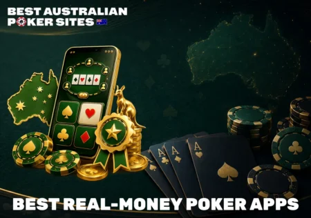 Australian real money poker app featuring mobile gameplay, poker chips, cards and trusted poker rooms